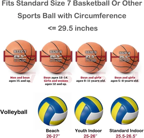 Vista 2 de Tamaño 7 (29.5") Bolsa de baloncesto para pelota de fútbol, fútbol, voleibol, softbol, bolsa de deportes con soporte para bolsa de bola+correa
