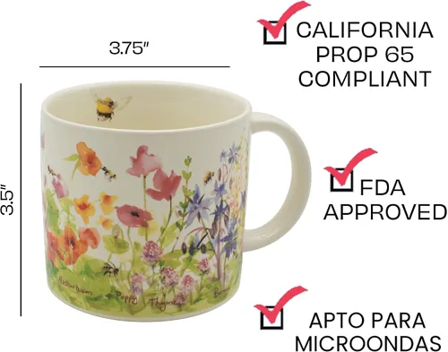 Vista 3 de The Unemployed Philosophers Guild Taza de café Bee Garden, cuenta con hermosas flores de acuarela y abejas zumbantes, viene en una divertida caja