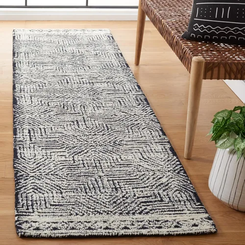 Vista 2 de SAFAVIEH Metro Collection - Alfombra de pasillo de 2 pies 3 pulgadas x 8 pies, negro y marfil, lana geométrica hecha a mano, ideal para zonas