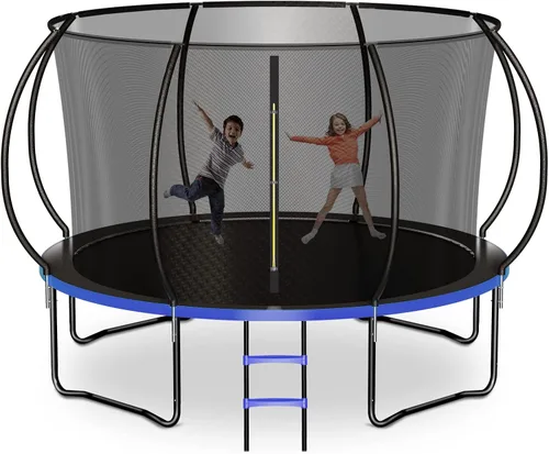 Vista 9 de Zevemomo Trampolín para niños y adultos, trampolín recreativo para niños de 14 pies con red de seguridad y escalera, trampolines recreativos al aire