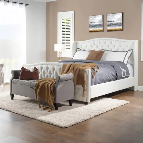 Vista 20 de Jennifer Taylor Home - Cama Anastasia de tamaño Queen de terciopelo resistente en color verde oliva Terciopelo de rendimiento verde oliva