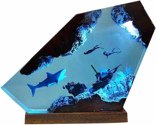 Vista 10 de Lámpara hecha a mano de la resina del océano 3D, luz de la noche de la resina accionada por USB para la decoración