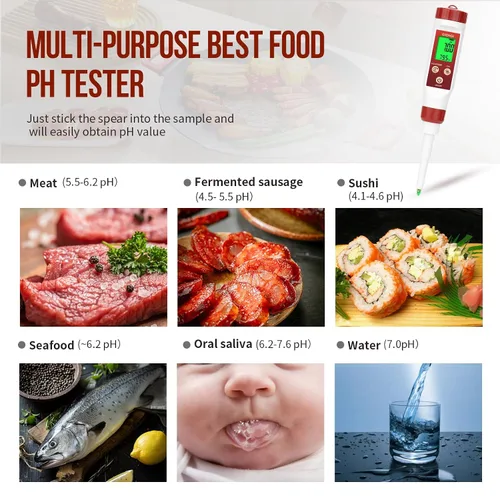 Vista 6 de Medidor de pH para alimentos Medidor de pH digital para fermentación Salsa picante Enlatado Punta de lanza Probador de alimentos pH Sonda