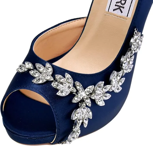 Vista 6 de ElegantPark Zapatos de Boda para Novia de Tacón Alto con Plataforma Zapatos de Novia con Pedrería Tacones para Boda Zapatillas de Mujer de Satén