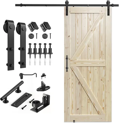 Vista 11 de SMARTSTANDARD Puerta corredera de granero de 24 x 84 pulgadas con kit de herrajes para puerta de granero de 4 pies incluido, puerta de madera maciza