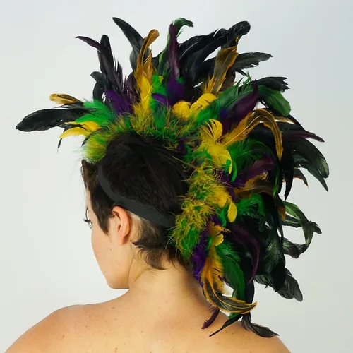 Vista 2 de ZUCKER Disfraz de tocado de plumas naturales Mohawk - Accesorios para el cabello para fiesta de cosplay de Halloween, Mardigras
