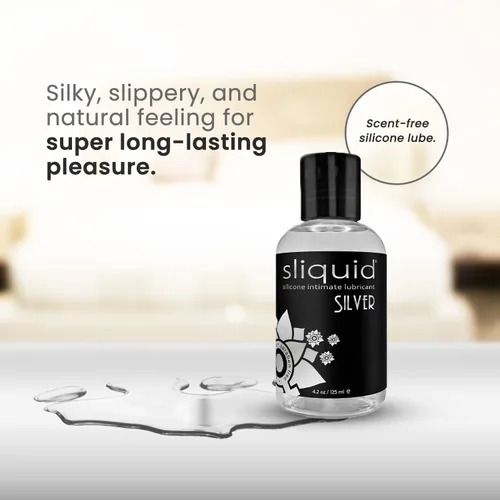 Vista 4 de Sliquid Silver Lubricante íntimo - Lubricante de silicona para mujeres/hombres/parejas, lubricante hipoalergénico, lubricante de silicona