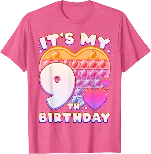 Vista 33 de Pop-it Birthday Girl 9 años de edad, Push it Pop Fidget Bubble Camiseta, Negro
