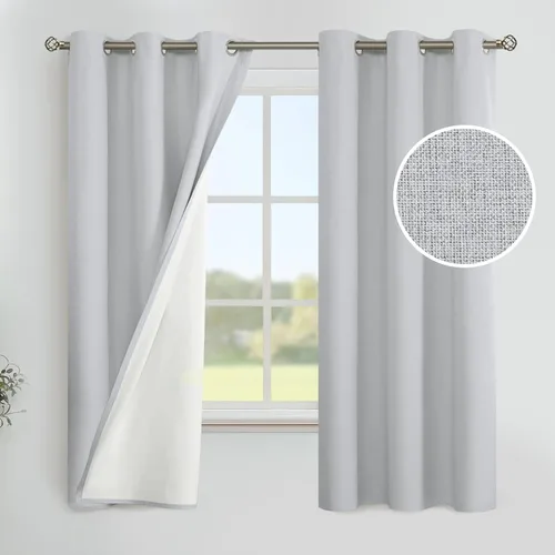 Vista 97 de YoungsTex - Cortinas 100% opacas para dormitorio, con aislamiento térmico y ojales, cortinas oscuras negras con capa pesada para ventana de sala