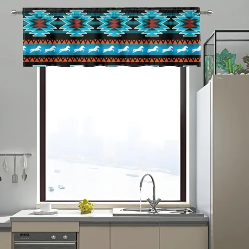 Vista 3 de ZFRXIGN Southwetsern Cenefas de cortina para ventanas de cocina, 54 x 18 pulgadas, cenefa azteca occidental, 1 panel, cortinas cortas bohemias