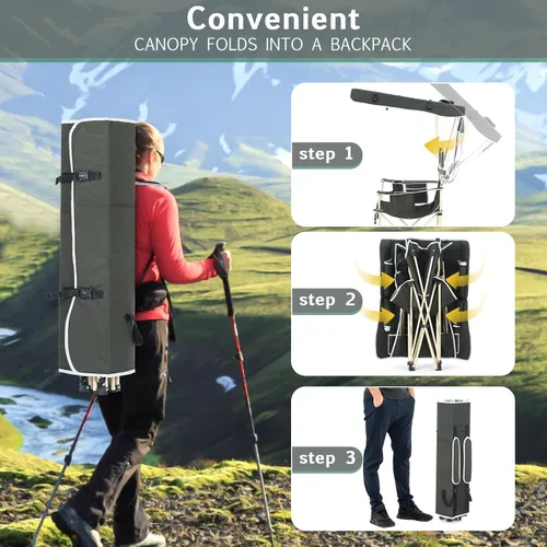 Vista 4 de Silla de camping con toldo, sillas deportivas para adultos, silla de toldo con reposapiés extraíble, silla de pesca en hielo con portavasos