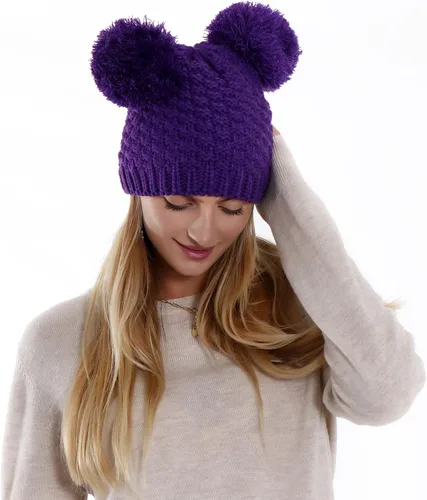 Vista 4 de Simplicity Gorro de punto trenzado para mujer, con pompón, para esquí, snowboard