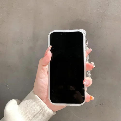 Vista 8 de Funda compatible con iPhone 8 Plus, bonito protector de cámara con diseño de oso de flores transparentes con bonita correa y cadena para niñas