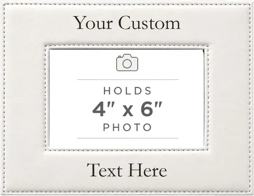 Vista 60 de Marco de fotos de piel sintética de cuero sintético grabado para añadir tu texto personalizado para colgar o en la mesa, marco de fotos familiares