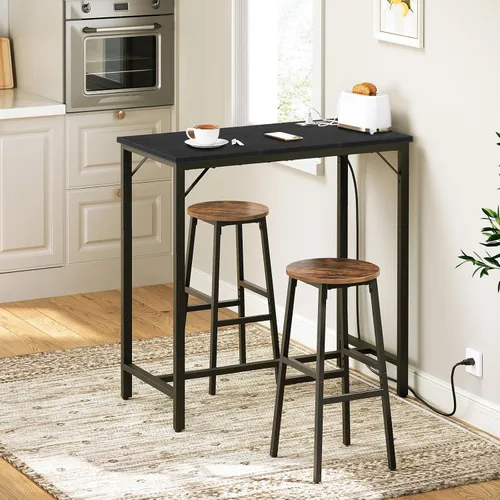 Vista 5 de HOOBRO Mesa de bar con estación de carga, mesa de pub rectangular, mesa de café alta, mesa de bar de altura de mostrador, mesa de comedor estrecha
