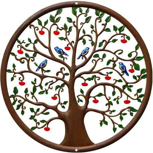 Vista 12 de ESTART Adorno de pared de 28 cm con diseño de árbol de la vida, escultura colgante de metal, placa familiar, decorativa para balcón, porche