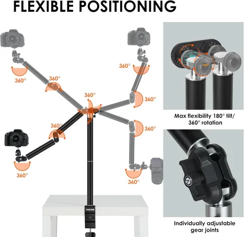 Vista 2 de TARION Overhead Camera Desk Mount Articulated with Gear Joints TKA01-L