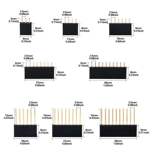 Vista 2 de Glarks Kit surtido de conectores de clavijas macho y hembra de 0.094 pulgadas, 100 protectores apilables y 12 cabezales de placa PCB separables