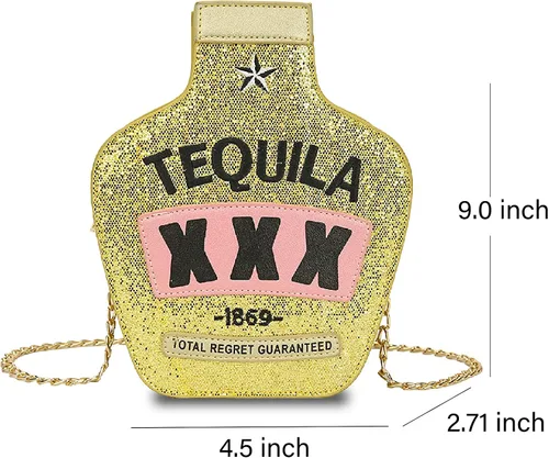 Vista 2 de Fozehlad Women Cute Sequins Crossbody Bags Tequila Bottle Shaped Shoulder Handbags Elegant Evening Purse for Girls