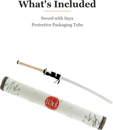Vista 7 de HMS Samurai Katana Sword, Practical, Hand Forged, 1045 Carbon Steel, Heat Tempered/Clay Tempered, Full Tang, Sharp, Scabbard Blanco-dragón-951A