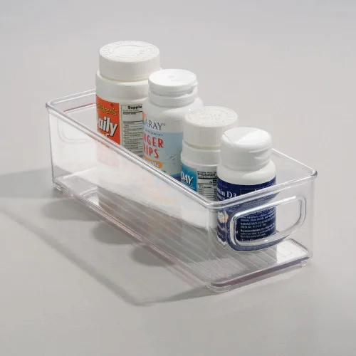 Vista 7 de mDesign Contenedores pequeños de plástico para almacenamiento de baño con asas para organización en armario, armario, tocador o estante de armario