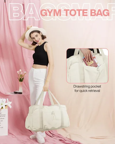 Vista 2 de BAGSMART Bolsa de fin de semana para mujer, bolsa de viaje con bolsa de zapatos para viajes, 26L para el aeropuerto, bolsa de mano para gimnasio