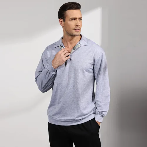Vista 5 de Opomelo Men's Long Sleeve Pullover Polo Shirts-Casual Loose Fit Sweatshirts V Neck Tops
