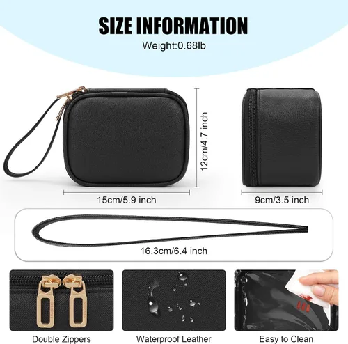 Vista 2 de Relavel Mini bolsa de maquillaje con espejo LED, pequeña bolsa de 01-Negro