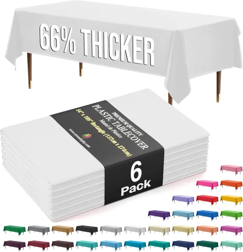 Vista 97 de Exquisite 66% Thicker Premium Plastic Table Cloth Rectangle Table Cover 0.5 Mil 6 Pack Aqua Table Cloth 54 Inch x 108 Inch Disposable Tablecloth
