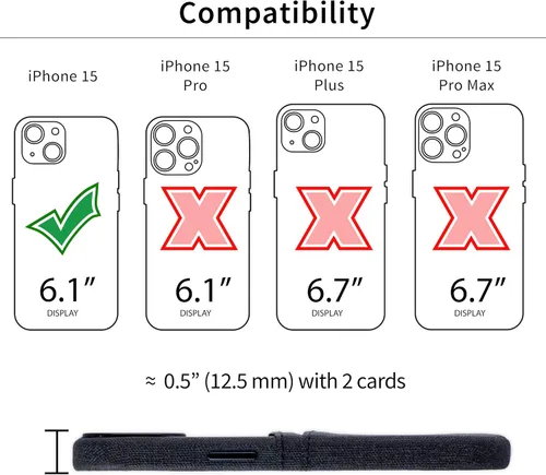 Vista 2 de Dockem Funda para tarjetas para iPhone 15 con placa de metal integrada para montaje magnético y 2 bolsillos para tarjetas: Cartera Luxe M2, piel