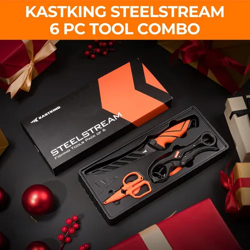 Vista 2 de KastKing SteelStream - Juego de herramientas de pesca de 6 piezas, alicates de pesca resistentes a la corrosión con cordón, cuchillo de filete