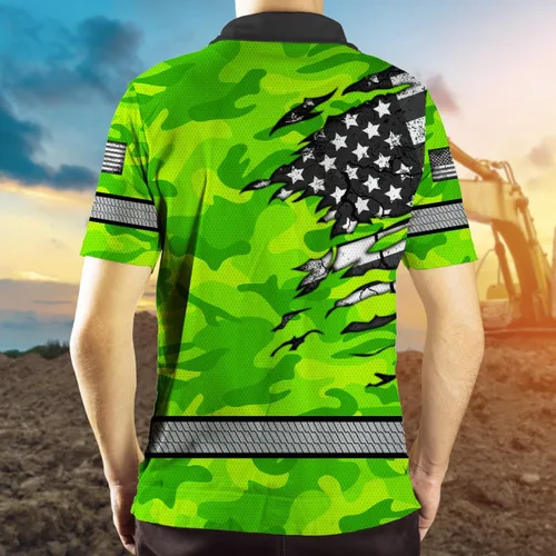 Vista 5 de Polo reflectante con bandera de camuflaje de alta visibilidad para hombres y mujeres, polo de seguridad para trabajo, patriótico