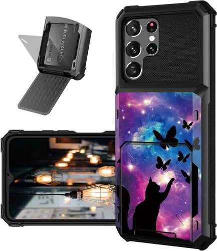 Vista 30 de Funda tipo cartera para Samsung Galaxy S22 Ultra con ranura para tarjetero, funda con tapa híbrida de doble capa, resistente, a prueba de golpes