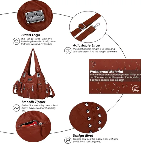 Vista 4 de Angel Kiss Bolsos de mano para mujer, de piel sintética suave, bolsas de hobo grandes para damas, asa superior, bolso de hombro, bolso con asa