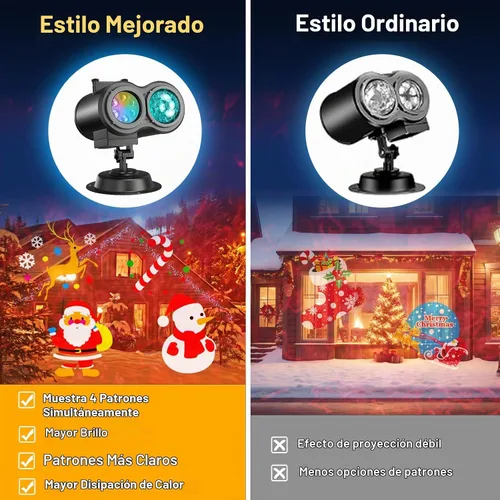 Vista 4 de Proyector de luces de Navidad de Halloween con 4 grandes patrones, para exteriores, 29 efectos, luz de proyector de vacaciones al aire libre 2 en 1