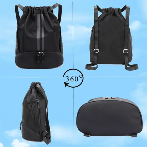 Vista 5 de Mochila deportiva con cordón, bolsa impermeable para natación, gimnasio, bolsa de baloncesto de fútbol con compartimento para zapatos para hombres
