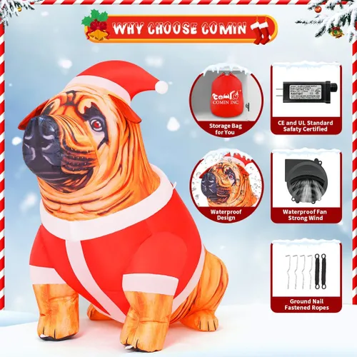 Vista 6 de COMIN Inflables de Navidad de 4 pies de alto para perro, decoración al aire libre, bulldog inflable con luces LED integradas, decoración de patio