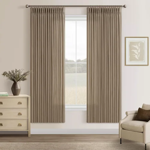 Vista 94 de TWODRAPES Cortinas de Lino Plisadas con Pinza Beige Blancas de 54 Pulgadas de Largo 2 Paneles para Comedor Cocina Dormitorio Plisadas Semi