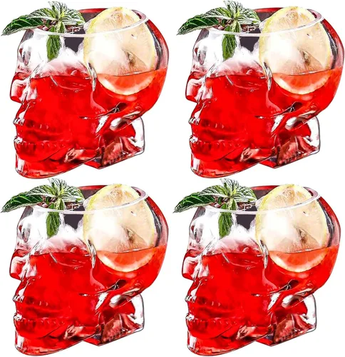 Vista 8 de 2 copas de vino de calavera de Halloween de 12 onzas / 11.8 fl oz, copas de cóctel únicas divertidas de calavera transparente para cóctel
