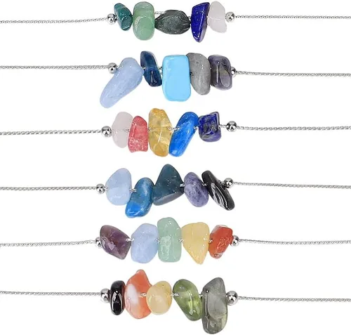 Vista 4 de Collar de cristal curativo del zodiaco para mujer, piedra natural, chakra, signo del zodiaco, gargantilla, 12 constelaciones, cristal crudo