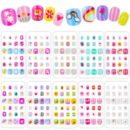 Vista 13 de 240 piezas de uñas postizas para niñas, uñas artificiales para niñas, uñas postizas de presión para niñas, uñas de acrílico de cubierta completa