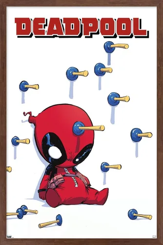 Vista 15 de Trends International Marvel Comics Deadpool - Póster de pared de dardos, 22.4 pulgadas de largo x 14.7 W, versión enmarcada de madera de granero