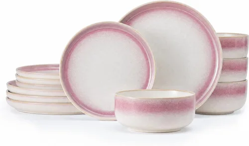 Vista 19 de Stoneware Dinnerware Sets for 8, Reactive Glaze, Beige