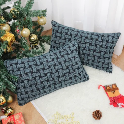 Vista 8 de Paquete de 2 fundas de almohada lumbar con textura de boucle de 12 x 20 pulgadas, fundas decorativas de piel sintética y suave para sofá, silla