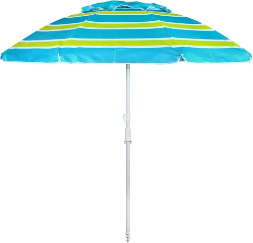 Vista 11 de Sombrilla de playa con anclaje de arena y bolsa de transporte, sombrilla de playa de 6.5 pies con altura de poste ajustable de inclinación, ideal