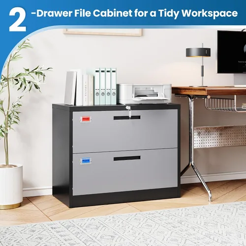 Vista 8 de PEUKC Archivador de 2 cajones, archivadores laterales para oficina en casa, cajones de almacenamiento de oficina con cerradura, archivos colgantes