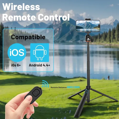 Vista 16 de Ailight Trípode de viaje extensible de 60 pulgadas y palo selfie con zapata fría y control remoto inalámbrico, cabeza de bola de 360° para vlogging