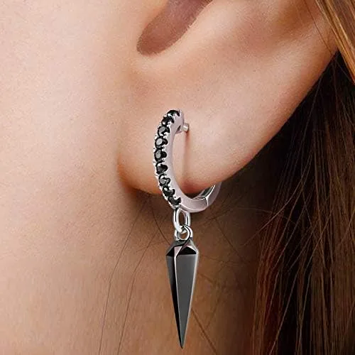 Vista 8 de Gnoce Juego de aretes de calavera y punzón de plata de ley chapada en negro Skull Love con circonita cúbica negra joyería de regalo para mujeres
