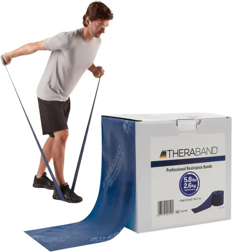 Vista 15 de THERABAND Banda de resistencia, rollo de 50 yardas, banda elástica de látex para ejercicio, estiramiento, terapia física, yoga, pilates