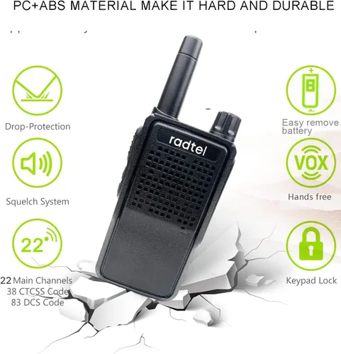 Vista 6 de Radtel RT-518 Walkie Talkies recargables para adultos, radio bidireccional FRS de mano de largo alcance, 22 canales, manos libres VOX para camping